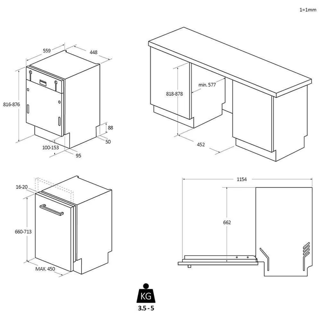 dimenzije pomivalni stroj candy CDIH 2D949