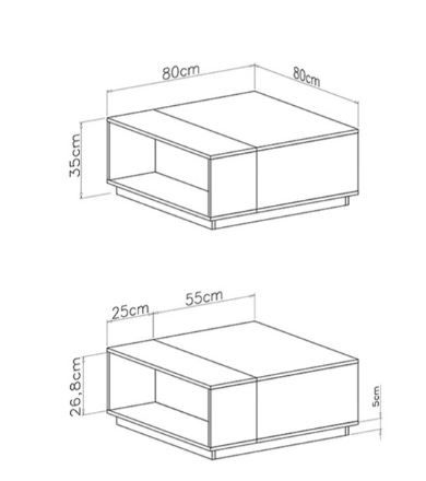 Klubska mizica Mobi 16 dimenzije