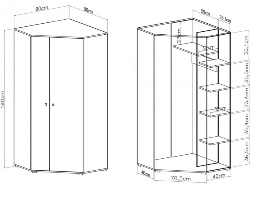 Kotna omara DL2 DELTA dimenzije