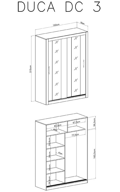 Drsna omara z ogledali DUCA III dimenzije
