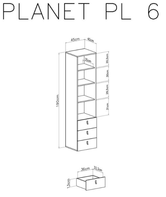 Visoki element PL6 PLANET dimenzije