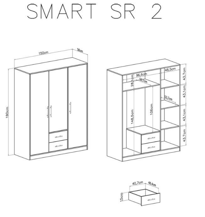 Garderobna omara SMART SR2 dimenzije