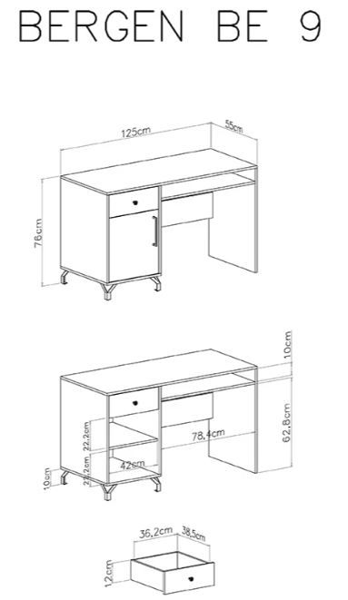 Pisalna miza BERGEN dimenzije