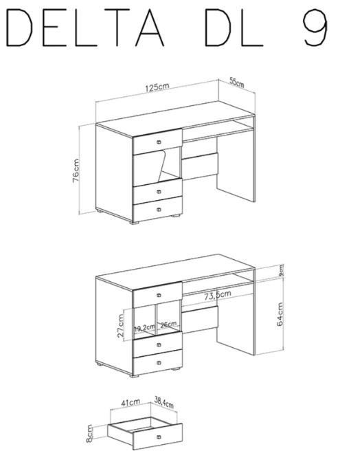 Pisalna miza DL9 DELTA dimenzije
