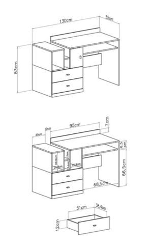 Pisalna miza Mobi 11 dimenzije