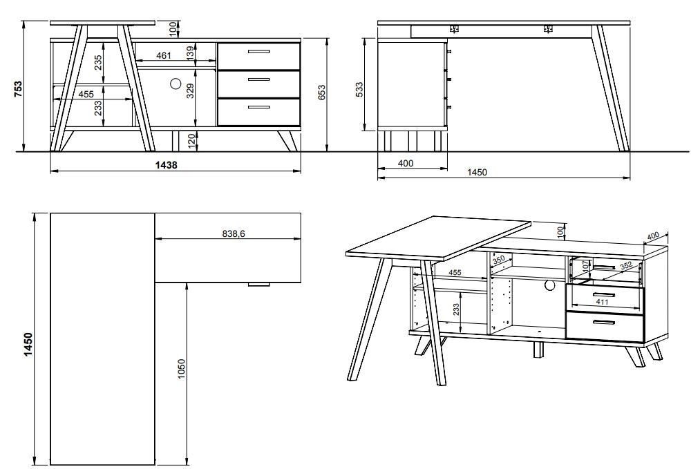 Pisalna miza Oslo dimenzije