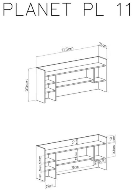 Polica za pisalno mizo Planet dimenzije