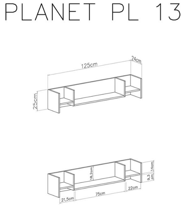 Stenska polica Planet dimenzije