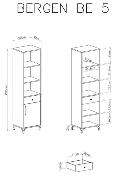 Poličnik z vrati BERGEN dimenzije