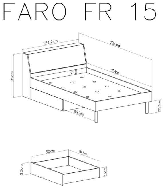 Postelja 120x200 FARO dimenzije