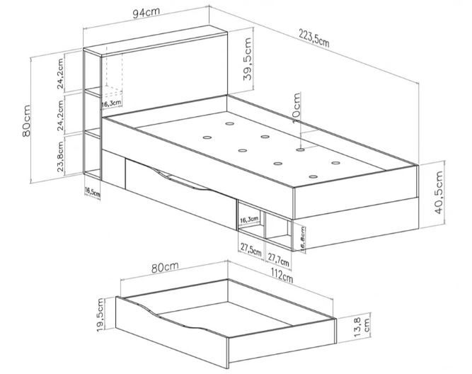 Postelja Mobi 18 dimenzije