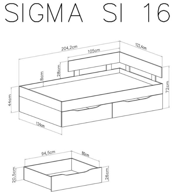 Postelja 120 SIGMA dimenzije