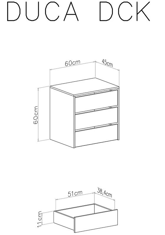 Predalnik DUCA 60 x 60 x 45 dimenzije