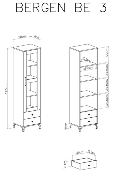 Enodelna vitrina BERGEN dimenzije