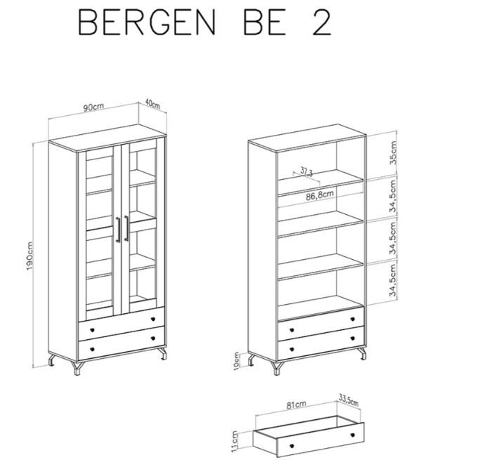 Dvodelna vitrina BERGEN dimenzije