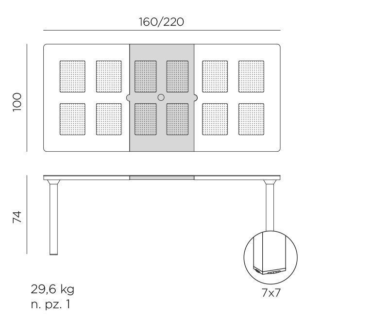 Vrtna miza Alloro 140 dimenzije