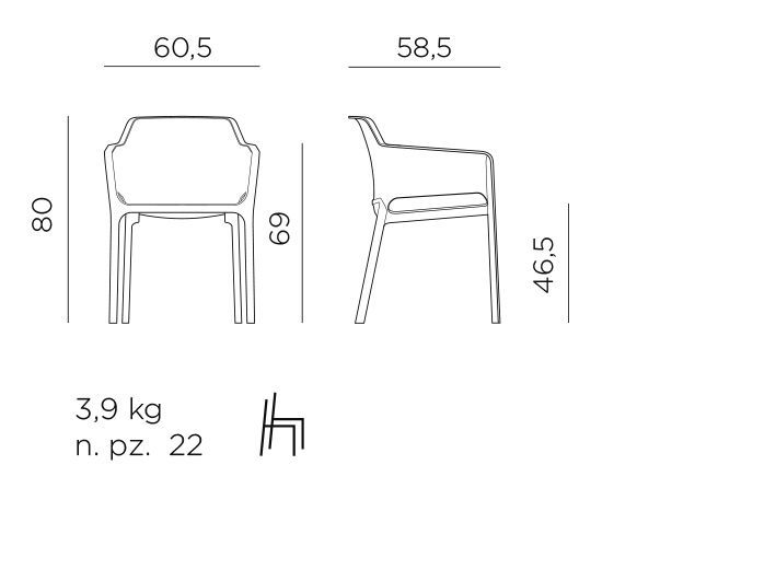 Vrtni stol NET dimenzije